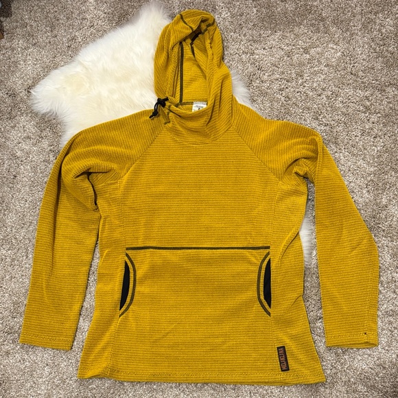 Melanzana Sweaters - Melanzana Micro Grid Sunflower Yellow Fleece Hoodie Sweatshirt Women’s Size M